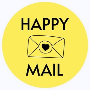 30 SHIPPING STICKERS - 2” ROUND - HAPPY MAIL - YELLOW‎